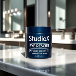 A stylish and modern product design for StudioX Eye Rescuer, an under-eye cream specifically formulated for men