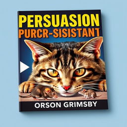 A flat book cover design featuring a large, bold title at the top: 'Persuasion Purr-sistence' in a striking, eye-catching font