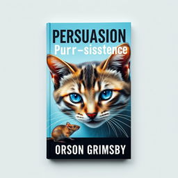 A flat book cover design featuring a large, bold title at the top: 'Persuasion Purr-sistence' in a striking, eye-catching font