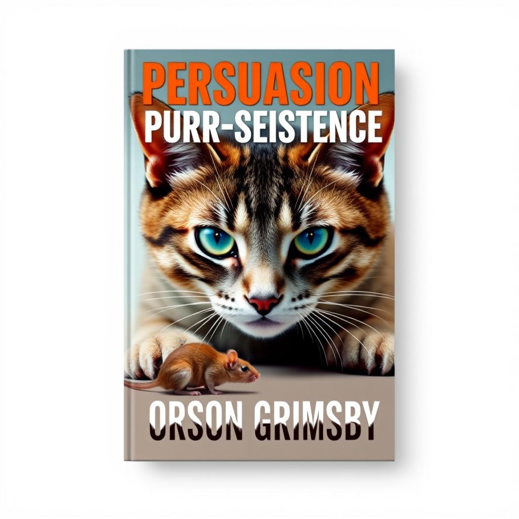 A flat book cover design featuring a large, bold title at the top: 'Persuasion Purr-sistence' in a striking, eye-catching font