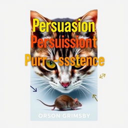 A book cover design featuring a large, bold title 'Persuasion Purr-sistence' in a vivid and eye-catching font