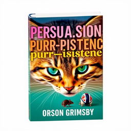 A book cover design featuring a large, bold title 'Persuasion Purr-sistence' in a vivid and eye-catching font