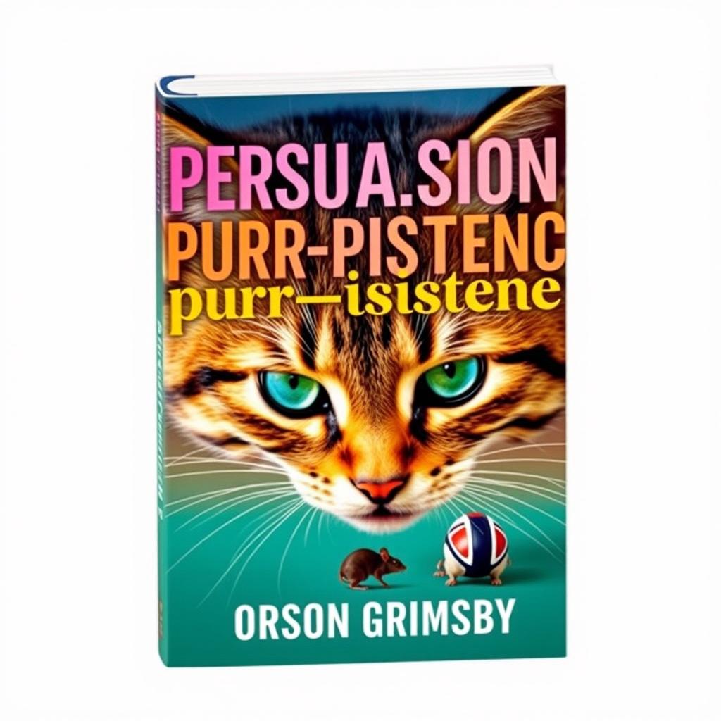 A book cover design featuring a large, bold title 'Persuasion Purr-sistence' in a vivid and eye-catching font