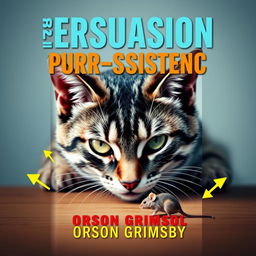 A book cover design featuring a large, bold title 'Persuasion Purr-sistence' in a vivid and eye-catching font