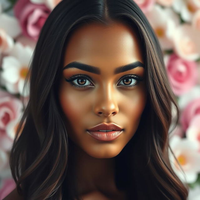 A portrait of a beautiful woman displaying mesmerizing facial features