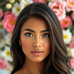 A portrait of a beautiful woman displaying mesmerizing facial features