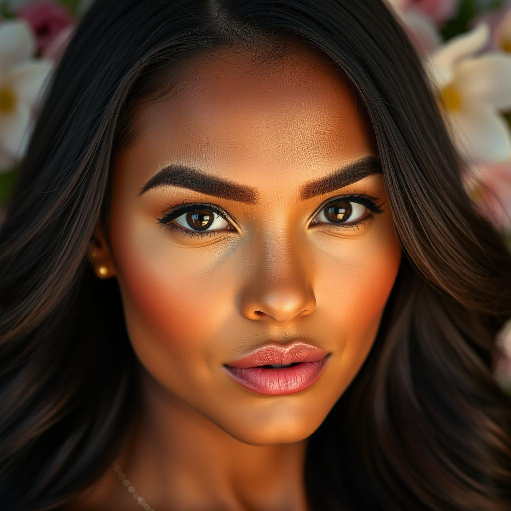 A portrait of a beautiful woman displaying mesmerizing facial features