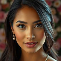 A portrait of a beautiful woman displaying mesmerizing facial features