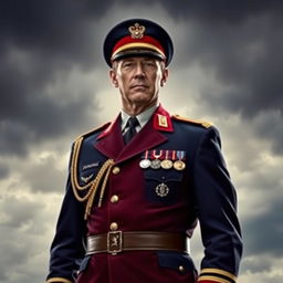 A powerful and commanding portrayal of Homelander, from the series The Boys, dressed in an imposing military commander uniform