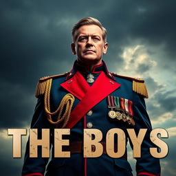 A powerful and commanding portrayal of Homelander, from the series The Boys, dressed in an imposing military commander uniform