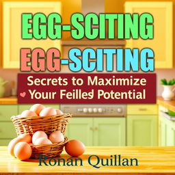 A realistic image of a sunny, vibrant kitchen featuring a basket filled with fresh eggs