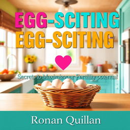 A realistic image of a sunny, vibrant kitchen featuring a basket filled with fresh eggs