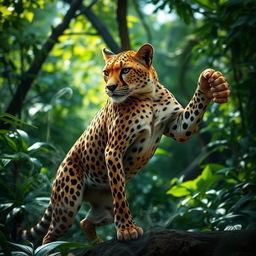 A powerful cheetah with intricate smoke tattoos swirling across its body, showcasing a blend of elegance and strength