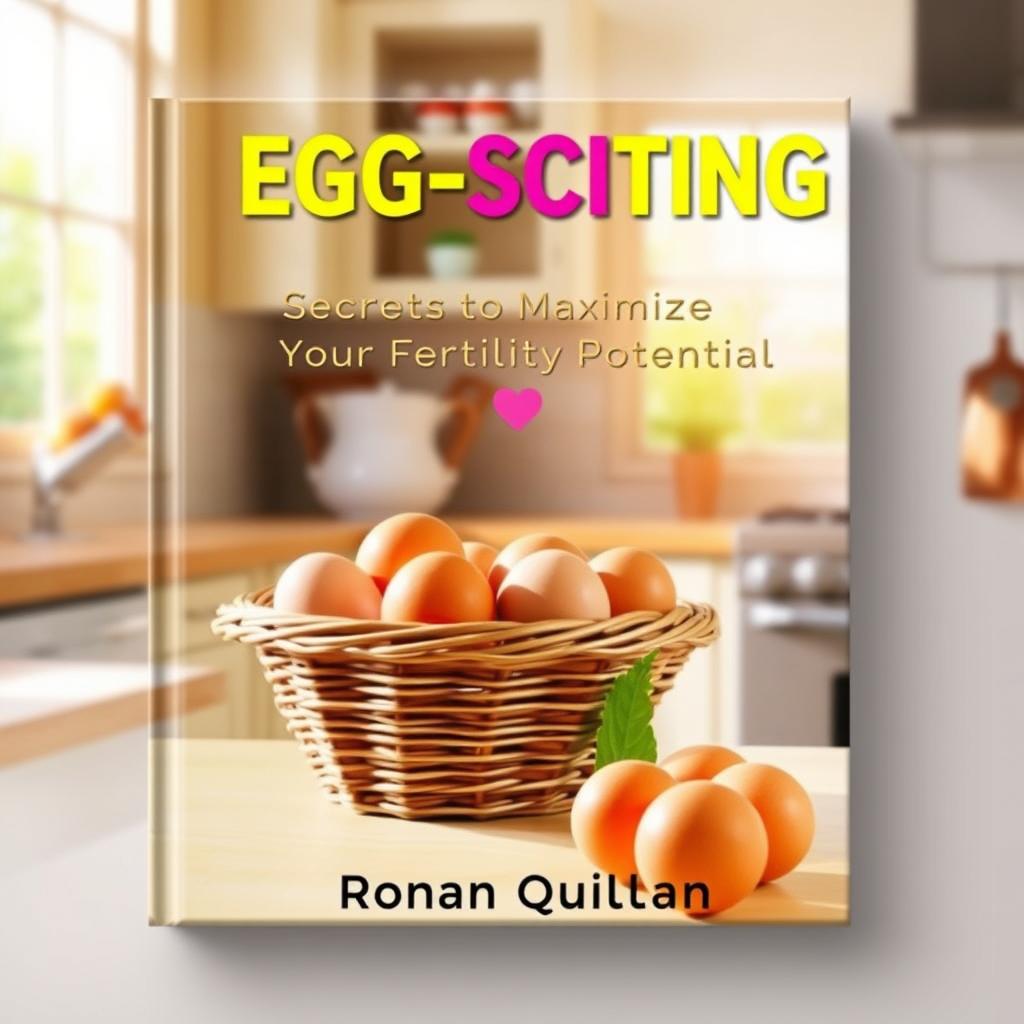 A flat book cover design featuring a realistic image of a sunny, vibrant kitchen
