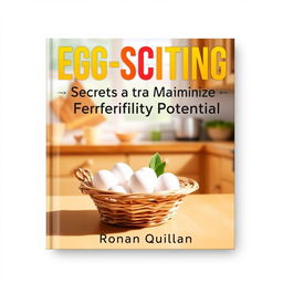 A flat book cover design featuring a realistic image of a sunny, vibrant kitchen