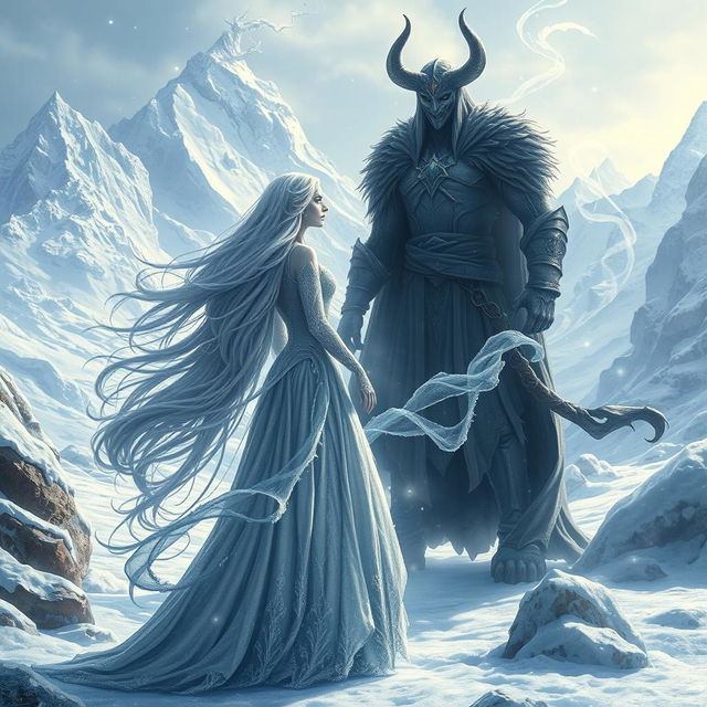 A breathtaking and complex fantasy scene set in the **Frozen Knightlands**