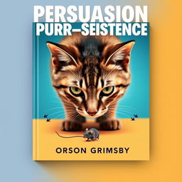 A flat book cover design for a title named 'Persuasion Purr-sistence' in large, bold typography at the top