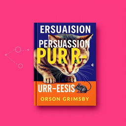 A flat book cover design for a title named 'Persuasion Purr-sistence' in large, bold typography at the top