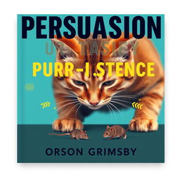 A flat book cover design for a title named 'Persuasion Purr-sistence' in large, bold typography at the top