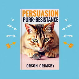 A flat book cover design titled 'Persuasion Purr-sistence' in large, bold letters at the top
