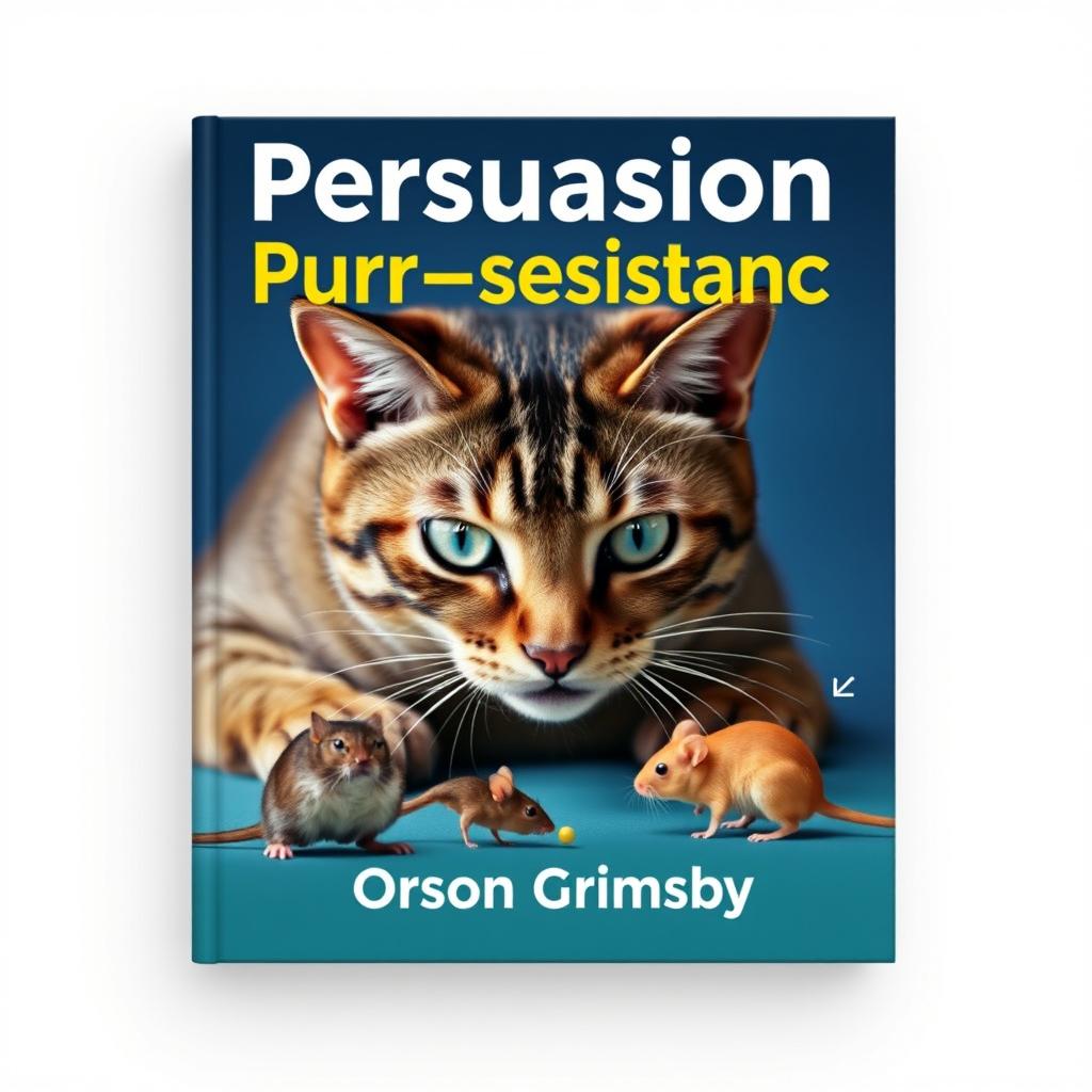 A flat book cover design titled 'Persuasion Purr-sistence' in large, bold letters at the top