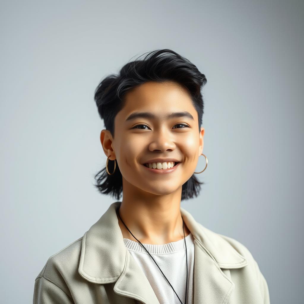 A portrait of a person standing confidently, with a soft lighting that enhances their features