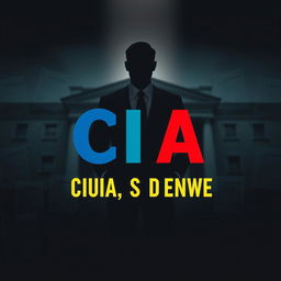 A flat graphic design cover featuring a shadowy figure in a suit, standing prominently in front of a blurred image of the iconic CIA building