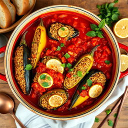 A traditional and delicious dish featuring stuffed zucchini, eggplant, and bell peppers filled with a mixture of bulgur, chopped onions, tomatoes, and eastern spices like cumin and coriander
