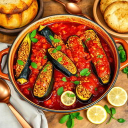 A traditional and delicious dish featuring stuffed zucchini, eggplant, and bell peppers filled with a mixture of bulgur, chopped onions, tomatoes, and eastern spices like cumin and coriander