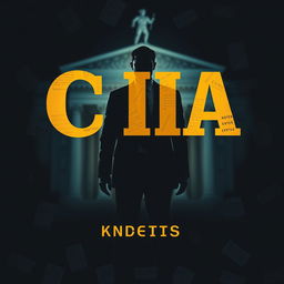 A flat cover design featuring a realistic depiction of a shadowy figure in a suit, standing confidently in front of a blurred, iconic CIA building