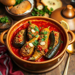 A traditional and delicious dish featuring zucchini, eggplant, and peppers, stuffed with a mixture of bulgur, chopped onion, tomatoes, and Eastern spices such as cumin and coriander