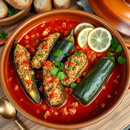 A traditional and delicious dish featuring zucchini, eggplant, and peppers, stuffed with a mixture of bulgur, chopped onion, tomatoes, and Eastern spices such as cumin and coriander