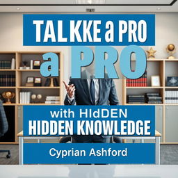 A realistic image of a modern office setting, featuring a sleek desk and a bookshelf filled with awards