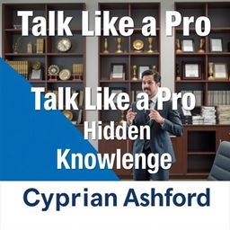 A realistic image of a modern office setting, featuring a sleek desk and a bookshelf filled with awards