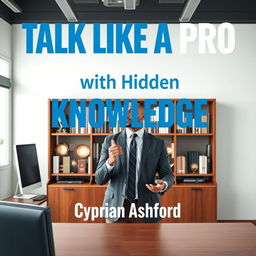 A realistic image of a modern professional office setting, featuring a sleek desk and a well-stocked bookshelf filled with various awards