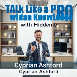 A realistic image of a modern office setting featuring a sleek desk and a bookshelf filled with awards in the background