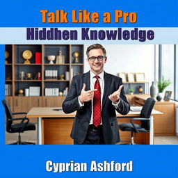 A realistic image of a modern office setting featuring a sleek desk and a bookshelf filled with awards in the background