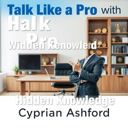 A realistic image of a modern office setting featuring a sleek desk and a bookshelf filled with awards in the background