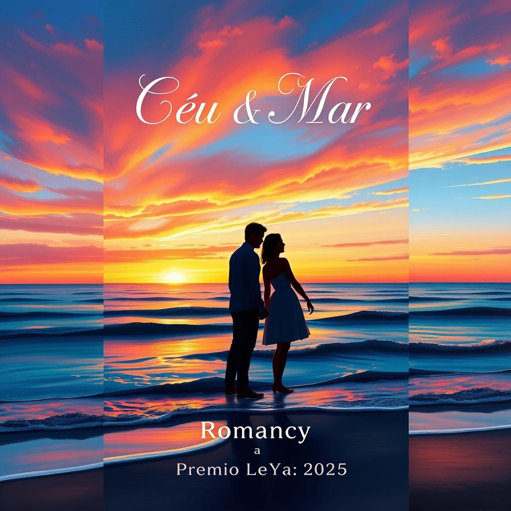 A beautiful book cover painting for the novel 'Céu & Mar' by Júlio Novady