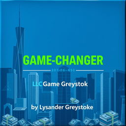 A flat cover design completely filling the entire square, featuring a realistic cityscape with towering skyscrapers representing business success and growth