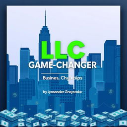 A flat cover design completely filling the entire square, featuring a realistic cityscape with towering skyscrapers representing business success and growth