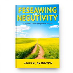 A flat book cover design featuring a realistic and vibrant landscape with bright blue skies and lush green fields, symbolizing freedom and positivity