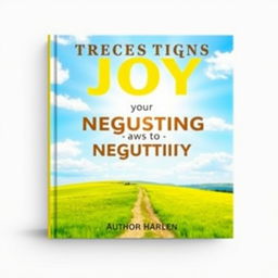 A flat book cover design featuring a realistic and vibrant landscape with bright blue skies and lush green fields, symbolizing freedom and positivity
