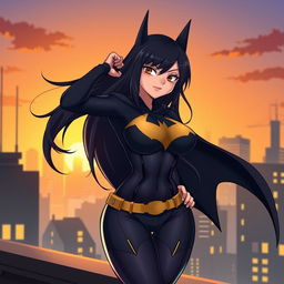 An anime style illustration of Batgirl from DC Comics, depicted as a confident and sexy character