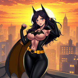 An anime style illustration of Batgirl from DC Comics, depicted as a confident and sexy character