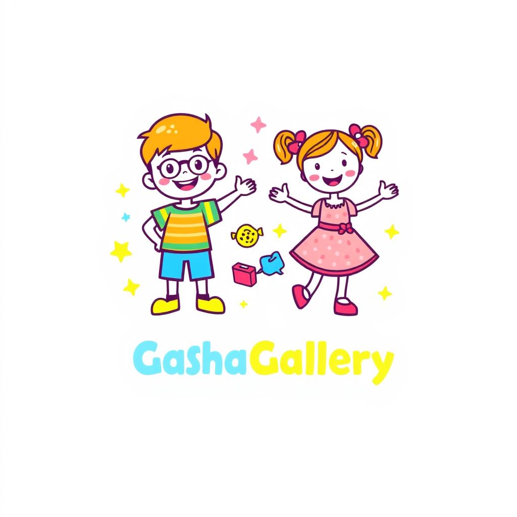 A playful and colorful logo design for a children's clothing store named 'RoushaGallery'