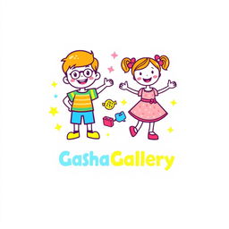 A playful and colorful logo design for a children's clothing store named 'RoushaGallery'