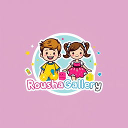 A playful and colorful logo design for a children's clothing store named 'RoushaGallery'