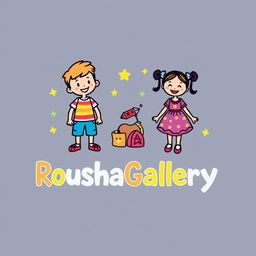A playful and colorful logo design for a children's clothing store named 'RoushaGallery'
