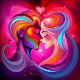 A vibrant and colorful abstract representation of love and intimacy, featuring intertwined shapes and glowing colors to symbolize connection and passion
